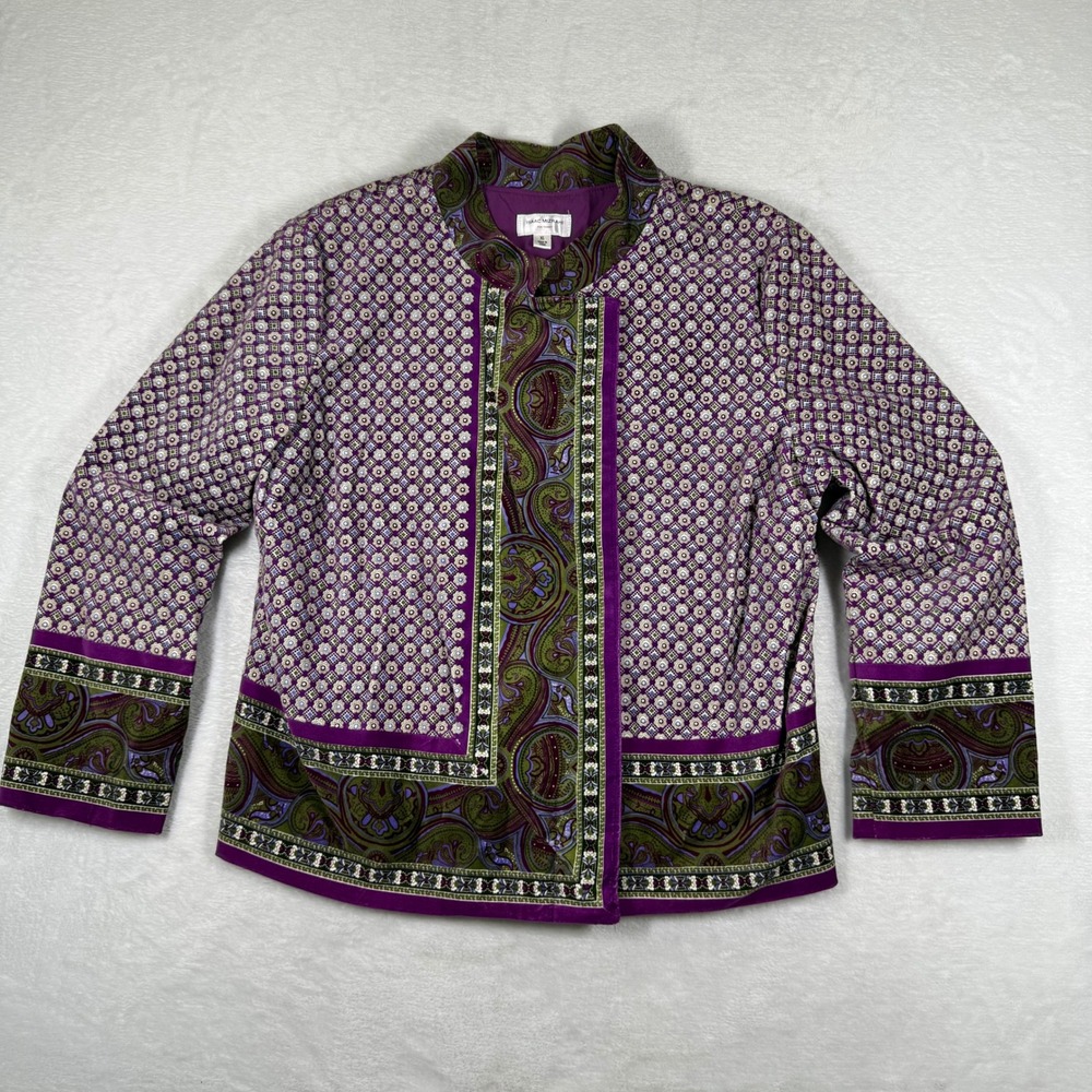 Isaac Mizrahi for Target Purple Paisley Quilted Mandarin Collar Jacket XL Womens